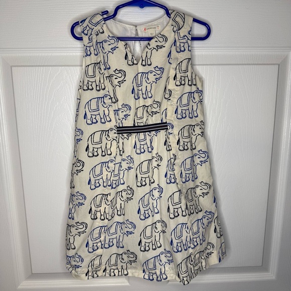 Crewcuts Elephant Print Kids 100% Cotton Dress - Blue and White Size 5 GUC - Picture 1 of 6
